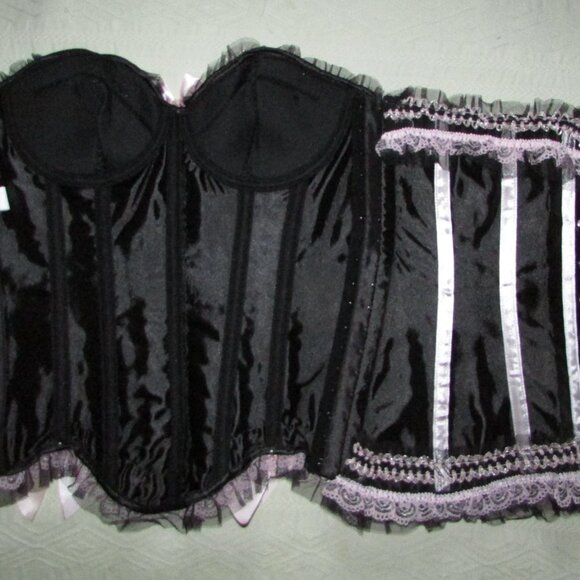 Black Pink Ruffled Corset Panty Set - Med - NEW - Picture 4 of 14